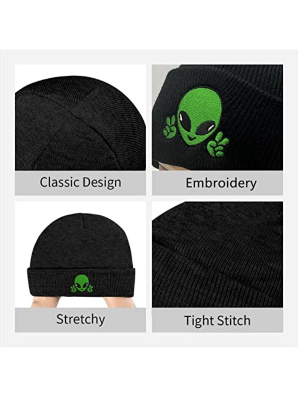 Embroidered Knit Beanie Hat 100% Acrylic Cuffed Winter Cap One Size - Picture 3 of 6